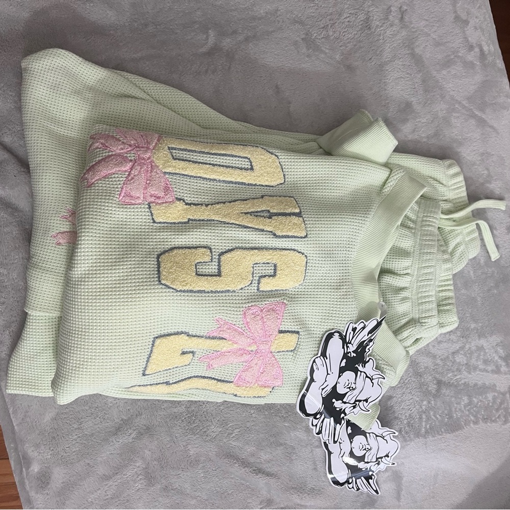 Boys Lie Kimmy Bow Mint Knit Set with Pink and Yellow Details